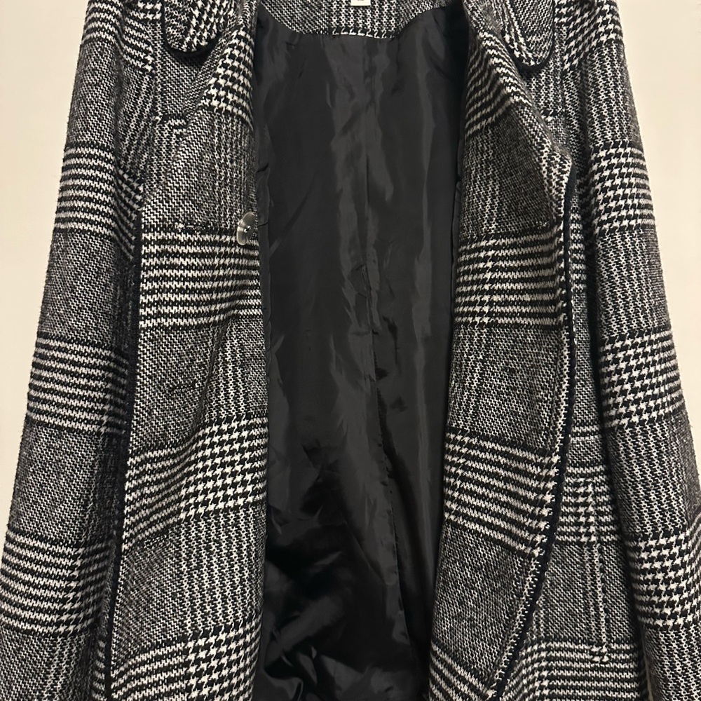 Maison Jules Black and White Checkered Pea Coat - Picture 2 of 4